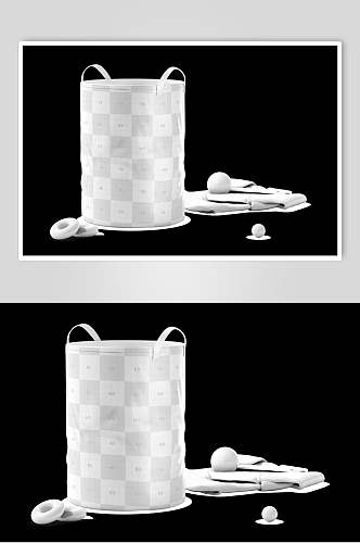 方格线条黑白色婴儿洗衣篮样机