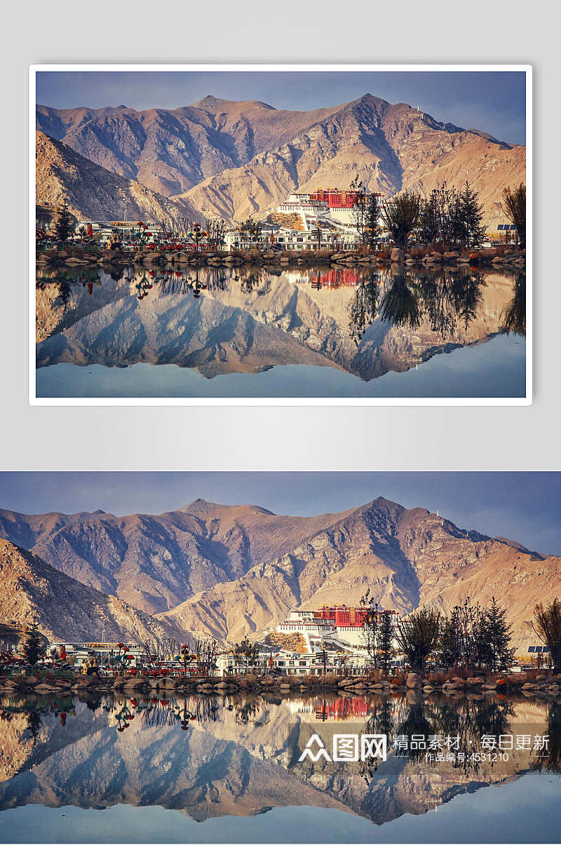水中倒影美景布达拉宫西藏风景图片素材