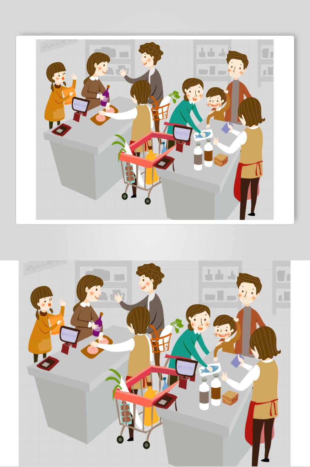 卡通时尚逛街场景插画素材