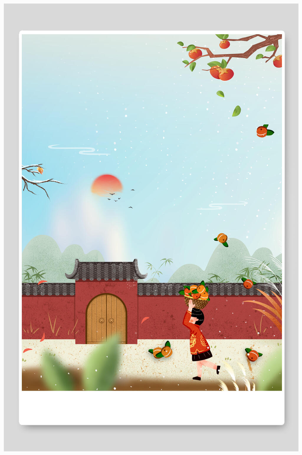 唯美手绘霜降插画素材