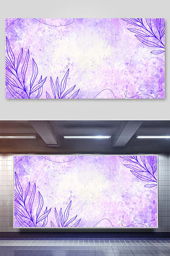 紫色植物简约手绘水彩水墨矢量背景