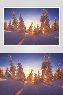 晚霞创意冬季雪景自然风光图片