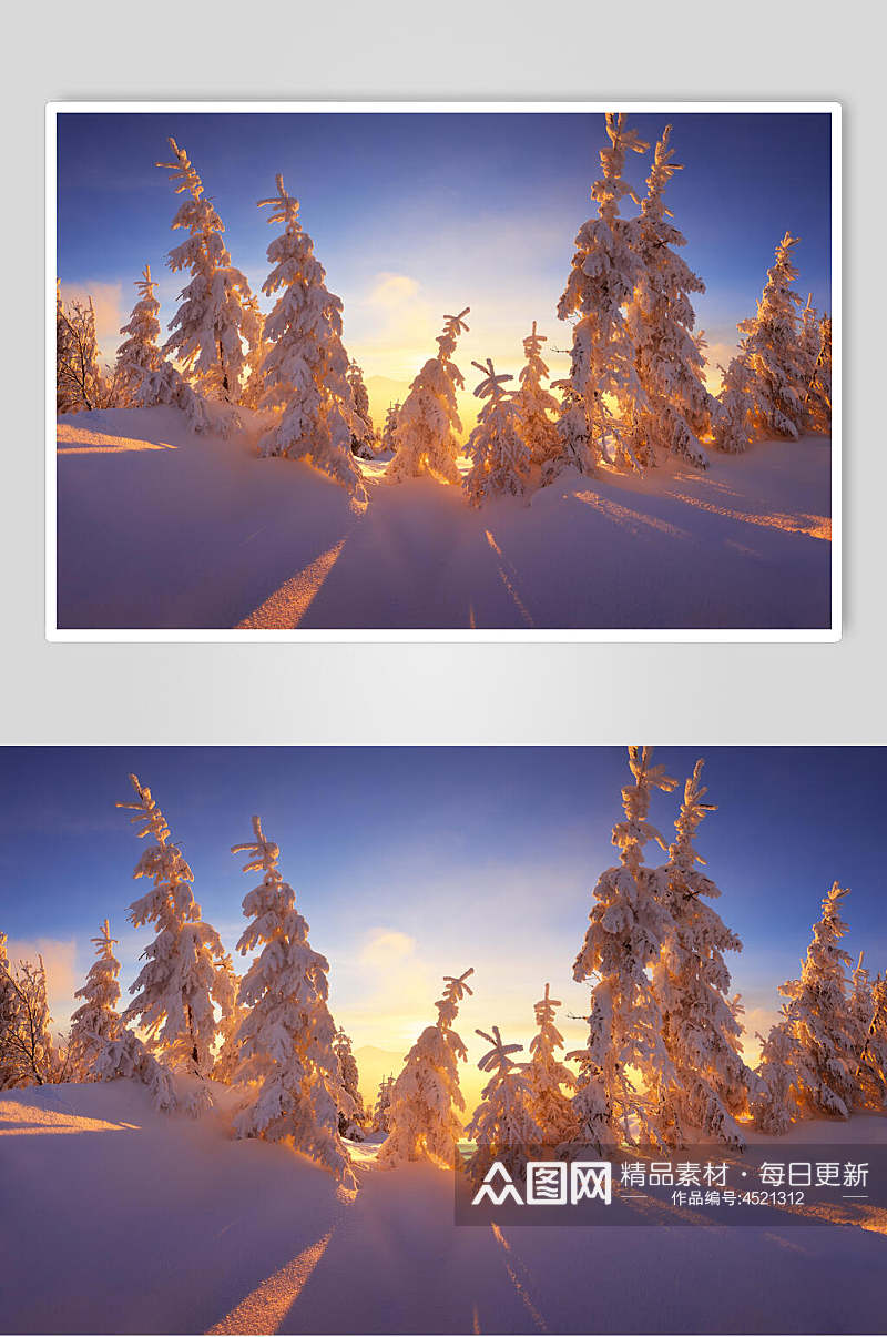 晚霞创意冬季雪景自然风光图片素材