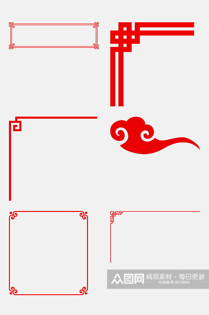 红色纹理简约中式古风边框装饰元素素材