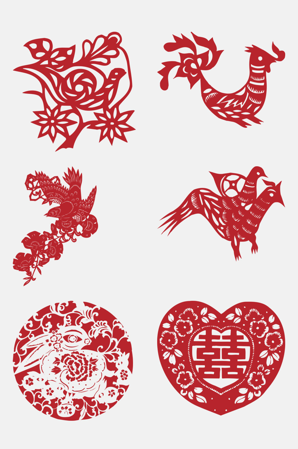 爱心花鸟剪纸窗花免抠素材素材