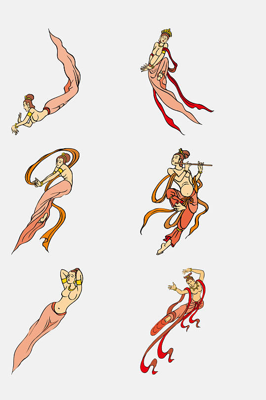 极简手绘敦煌飞天仕女免抠素材元素