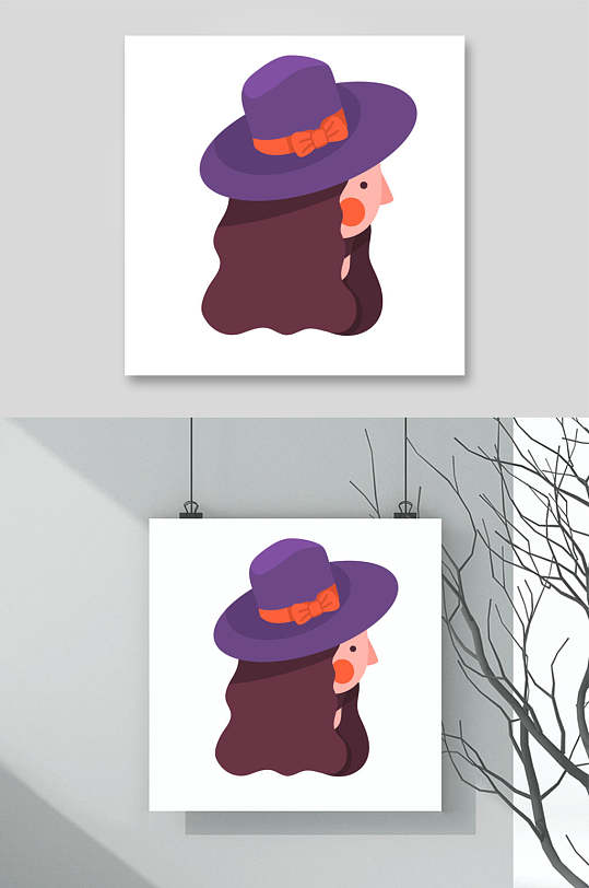 侧面手绘扁平戴帽子人物矢量素材