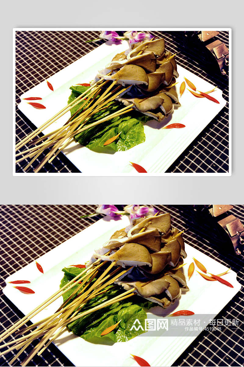 竹签子青菜盘子绿串串烧烤图片素材