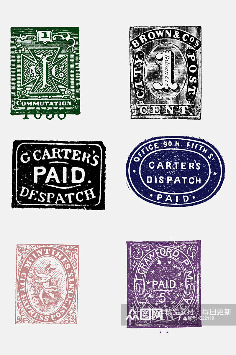 英文字母美国复古邮票免抠素材素材