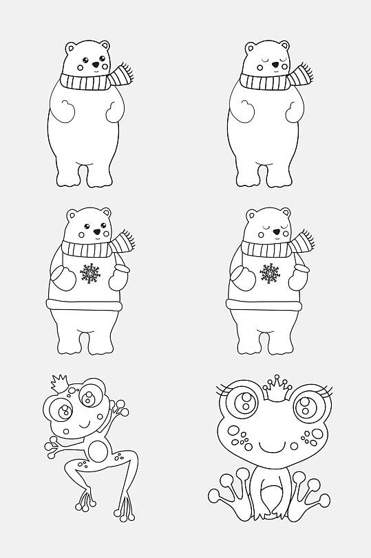 围巾北极熊卡通简笔画动物免抠素材