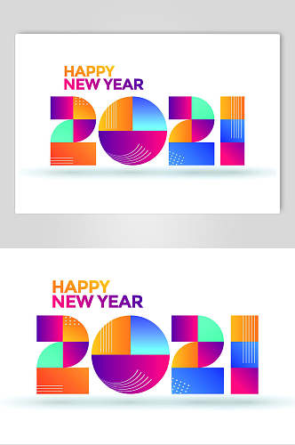 彩色线条简约数字清新新年矢量素材
