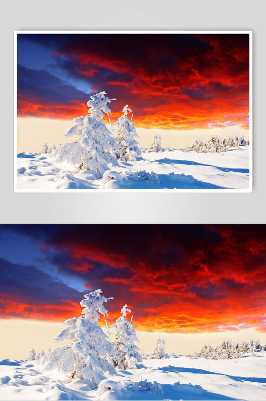 红色冬季雪景自然风光图片