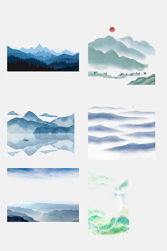 宣传画册彩色水墨山水免抠素材