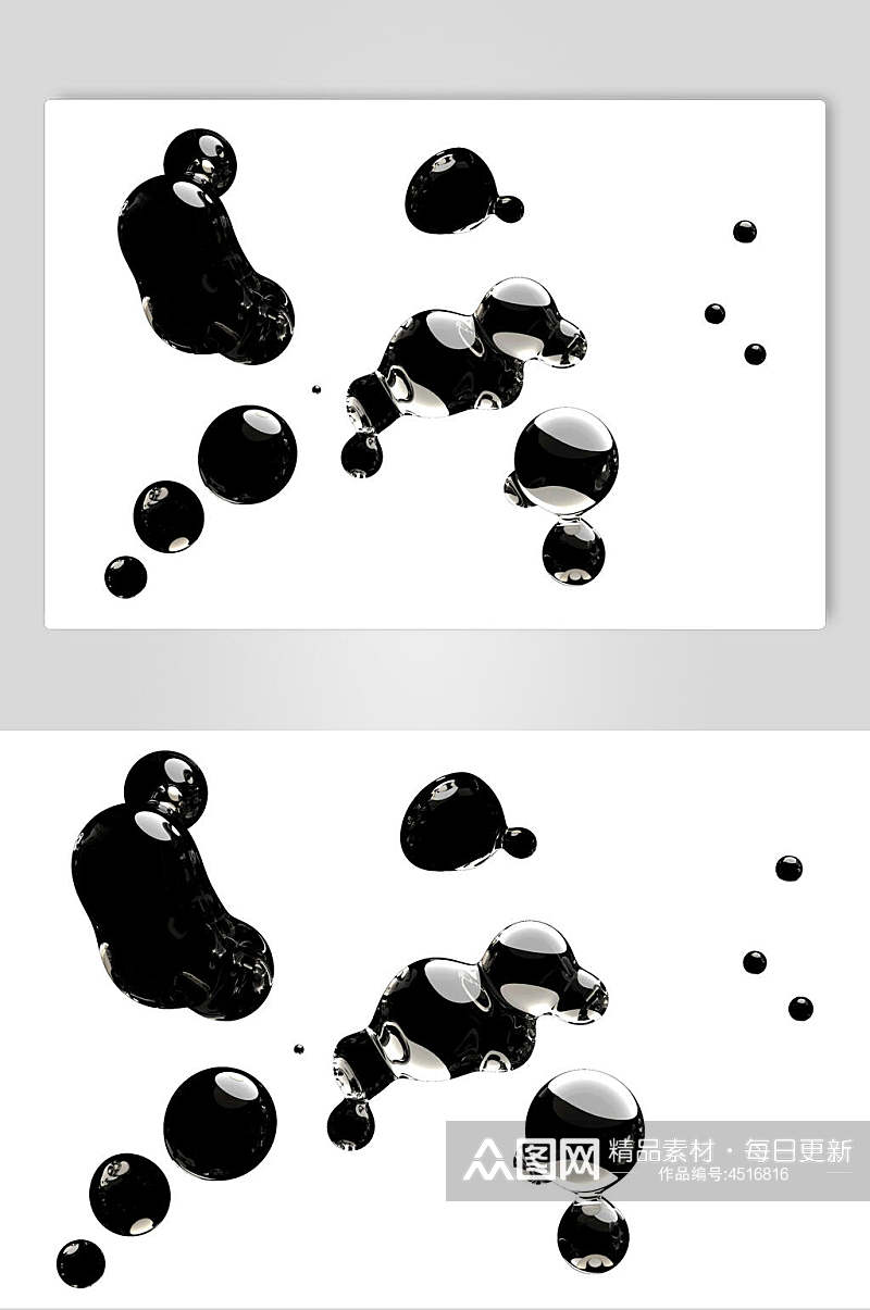 不规则图形黑色水滴透明气泡素材素材