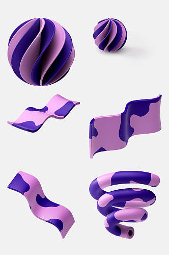 紫色简约立体几何图形免抠元素