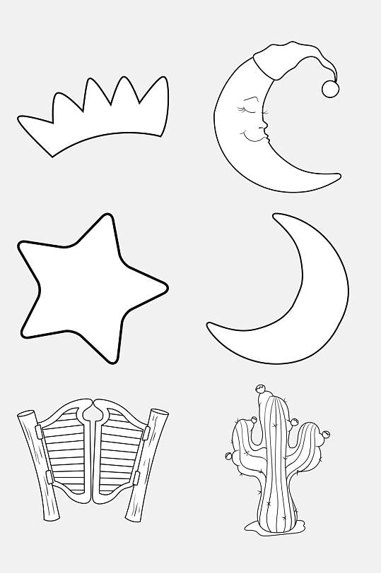 月亮卡通简笔画图形免抠素材