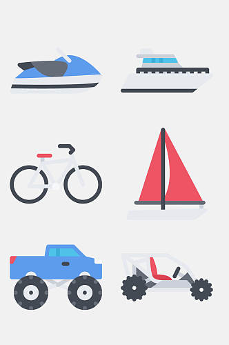 单车小船卡通交通工具图标免抠素材