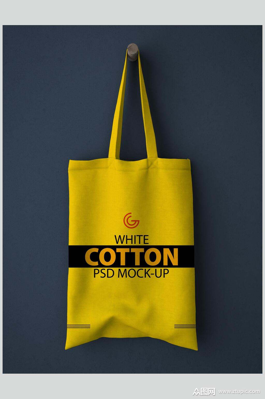 英文字母褶皱黄手提帆布袋样机素材