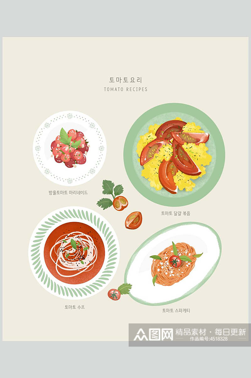 盘子线条叶子简约手绘寿司甜点素材素材