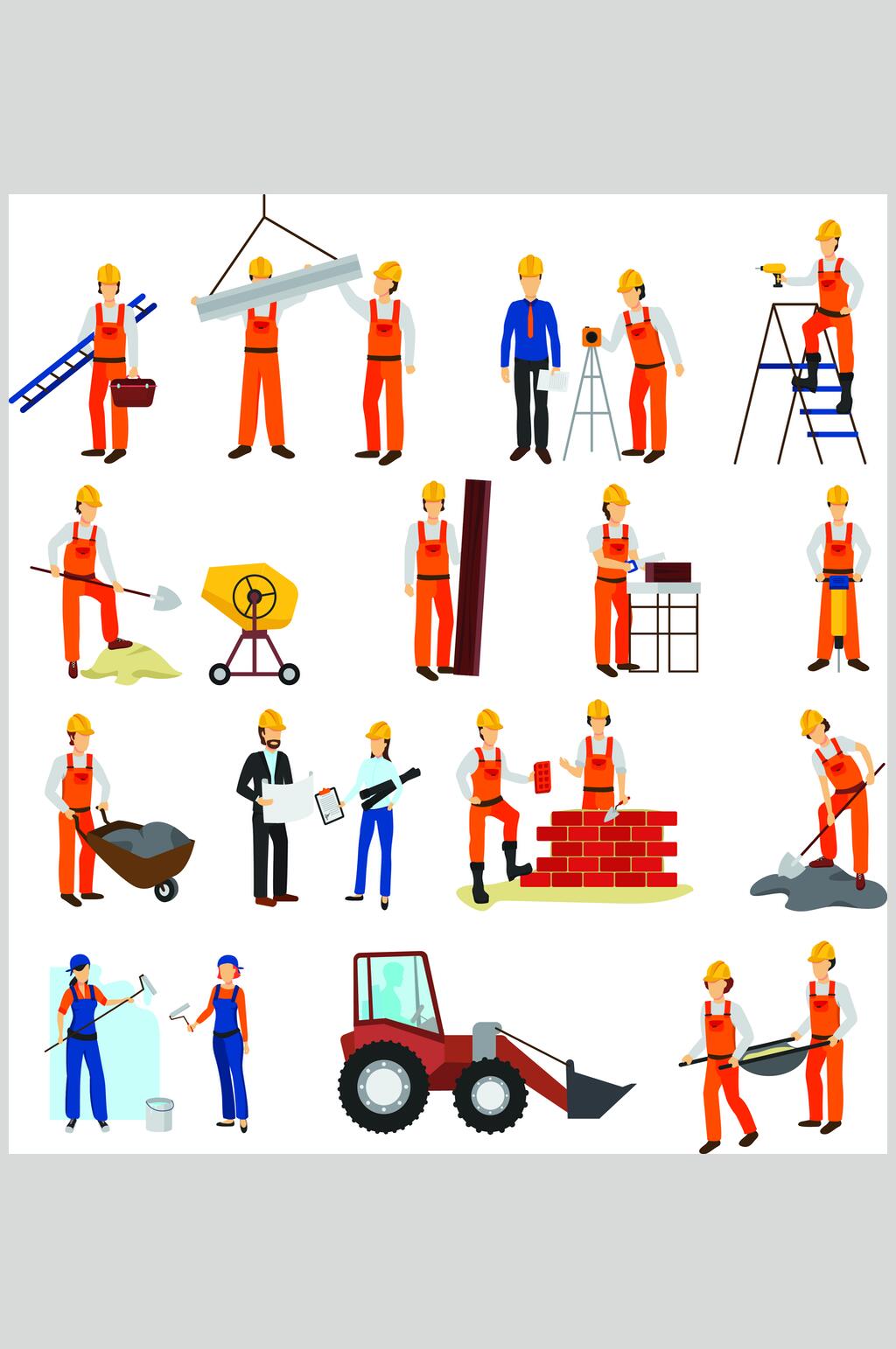 推车建筑工人矢量素材素材