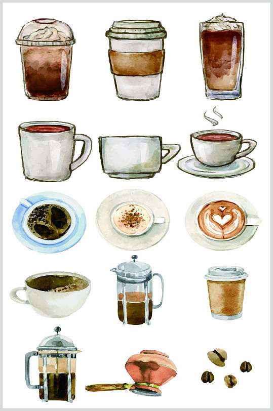 杯子手绘咖啡矢量素材