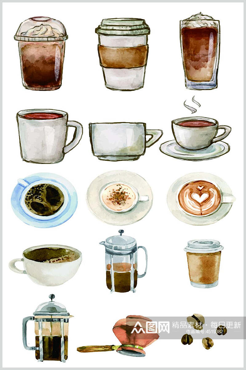 杯子手绘咖啡矢量素材素材