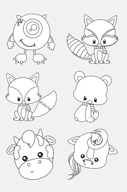 驴卡通简笔画动物免抠素材