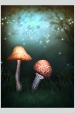 蘑菇线条草地树木光哥特风图片
