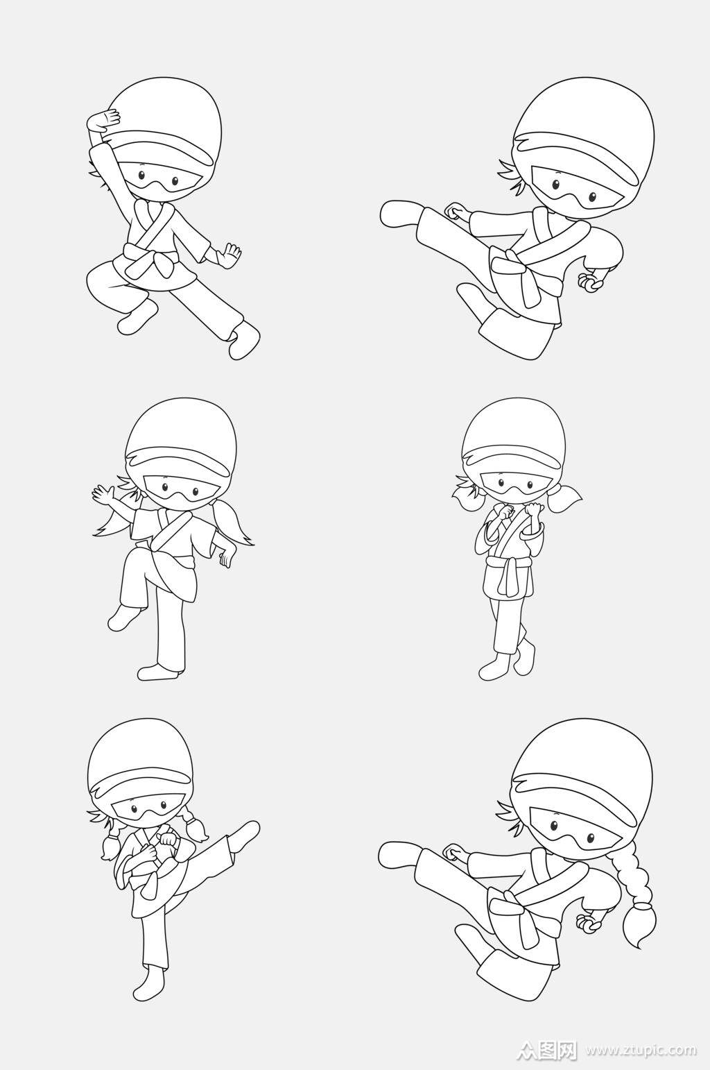 跆拳道卡通简笔画人物免抠素材素材