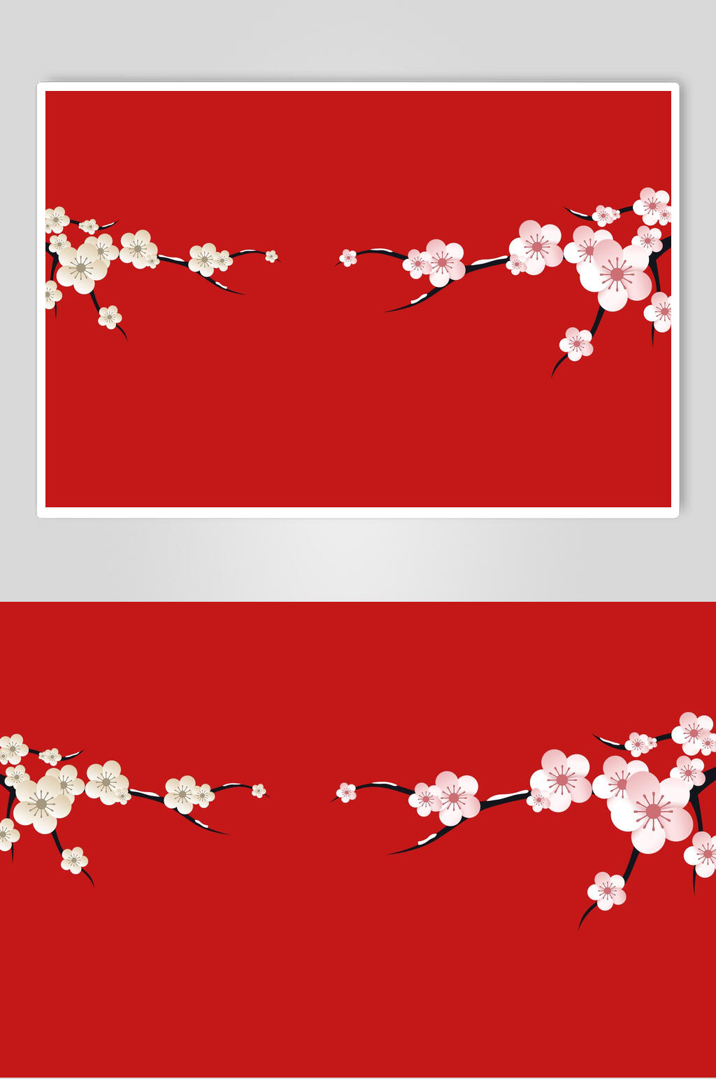 树枝花朵红色唯美清新中式松树素材素材