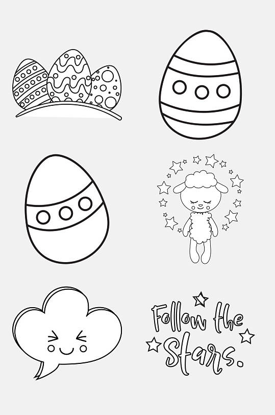 卡通鸡蛋简笔画线稿免抠素材