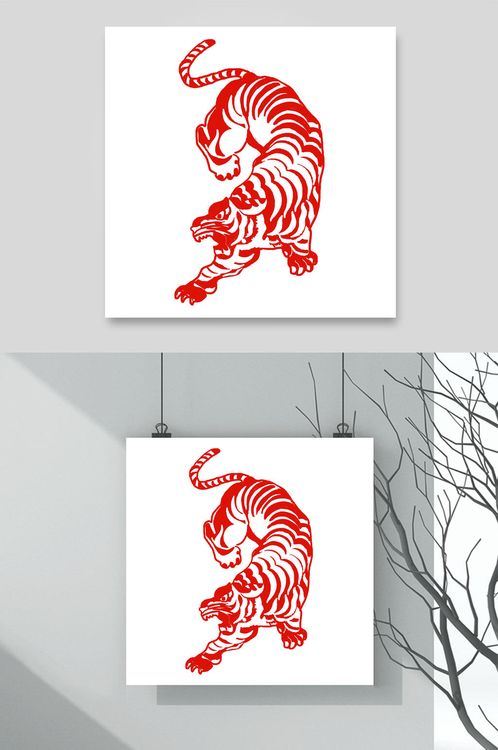 猛虎剪纸风虎年素材素材