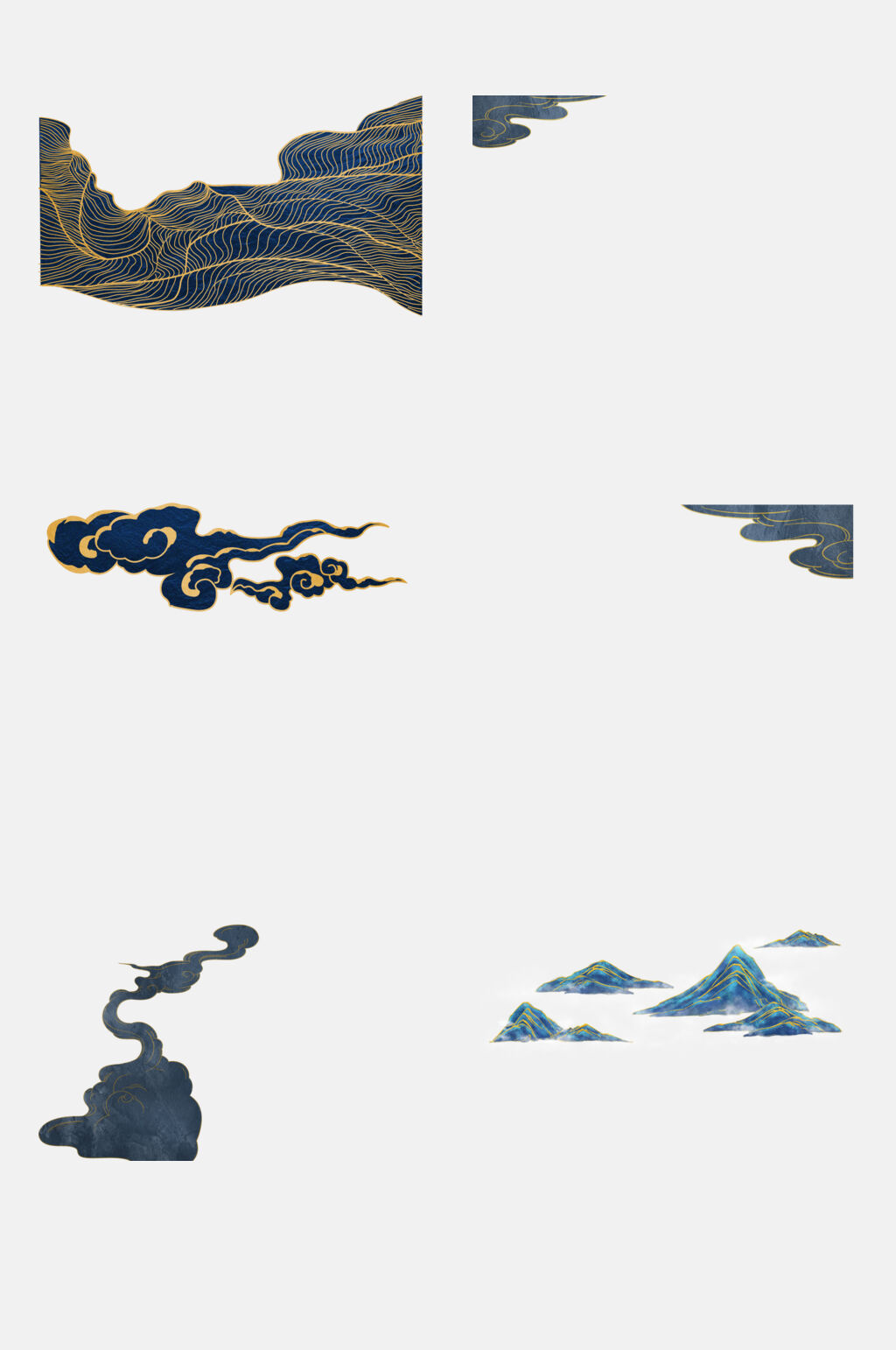 祥云金色描边祥云仙鹤免抠素材素材