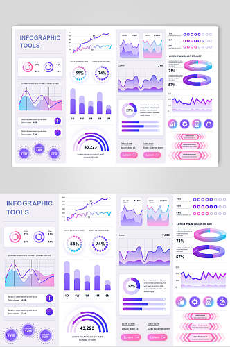 紫色唯美手绘界面数据组件矢量素材