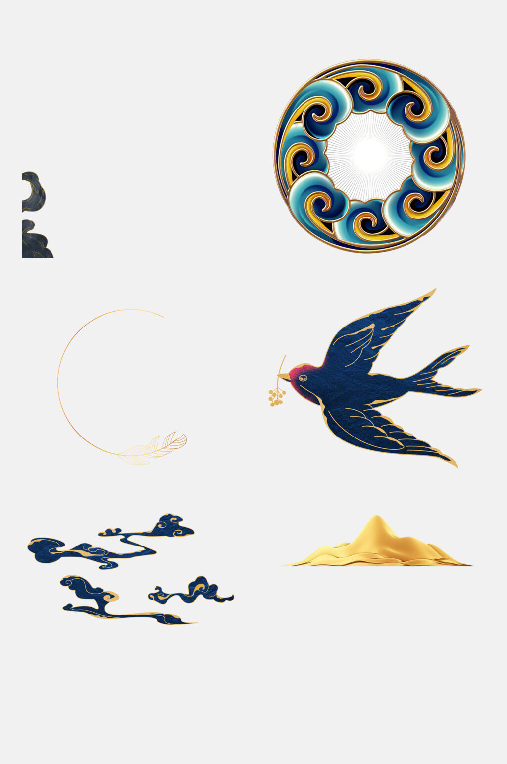 飞燕金色描边祥云仙鹤免抠素材素材