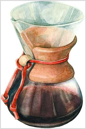 水彩画手绘复古咖啡矢量素材