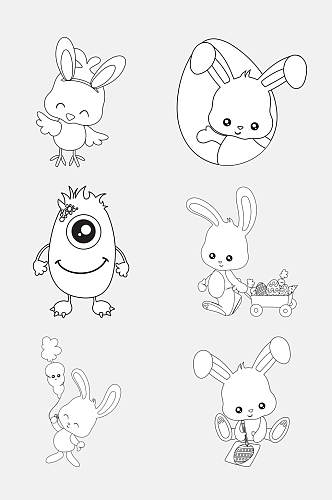 兔子简约卡通简笔画动物免抠素材