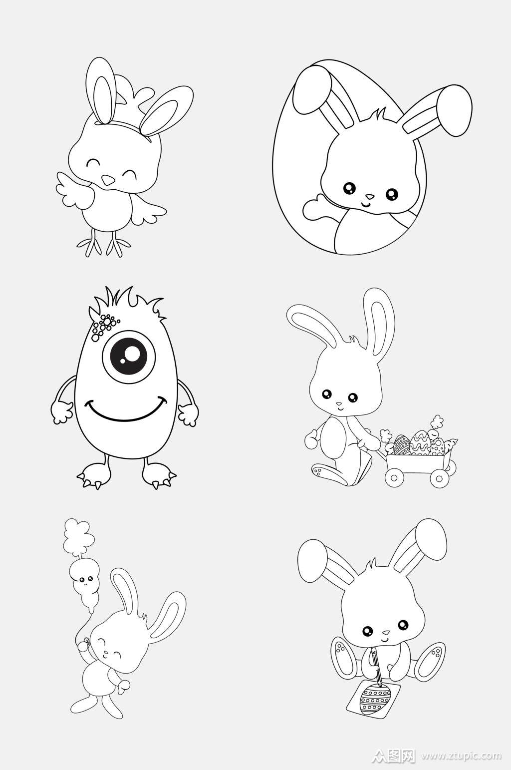 兔子简约卡通简笔画动物免抠素材素材