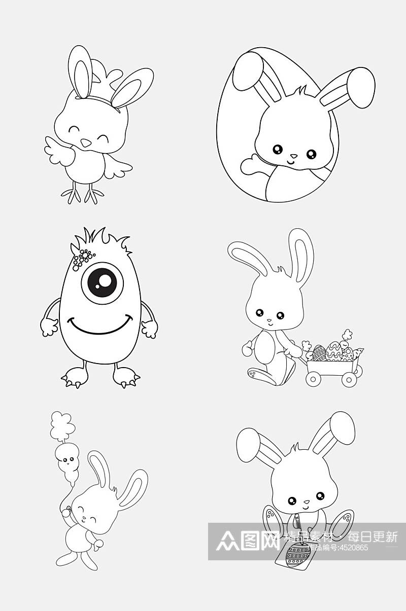 兔子简约卡通简笔画动物免抠素材素材