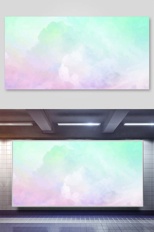 紫绿唯美渐变清新水彩水墨矢量背景