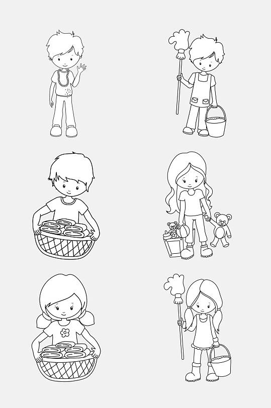 时尚简约卡通简笔画人物免抠素材