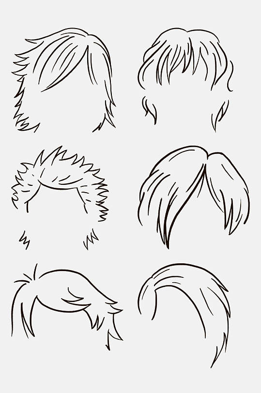 线条头发发型简笔画免抠素材