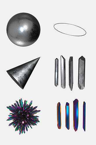 立体晶体金属几何图形免抠素材