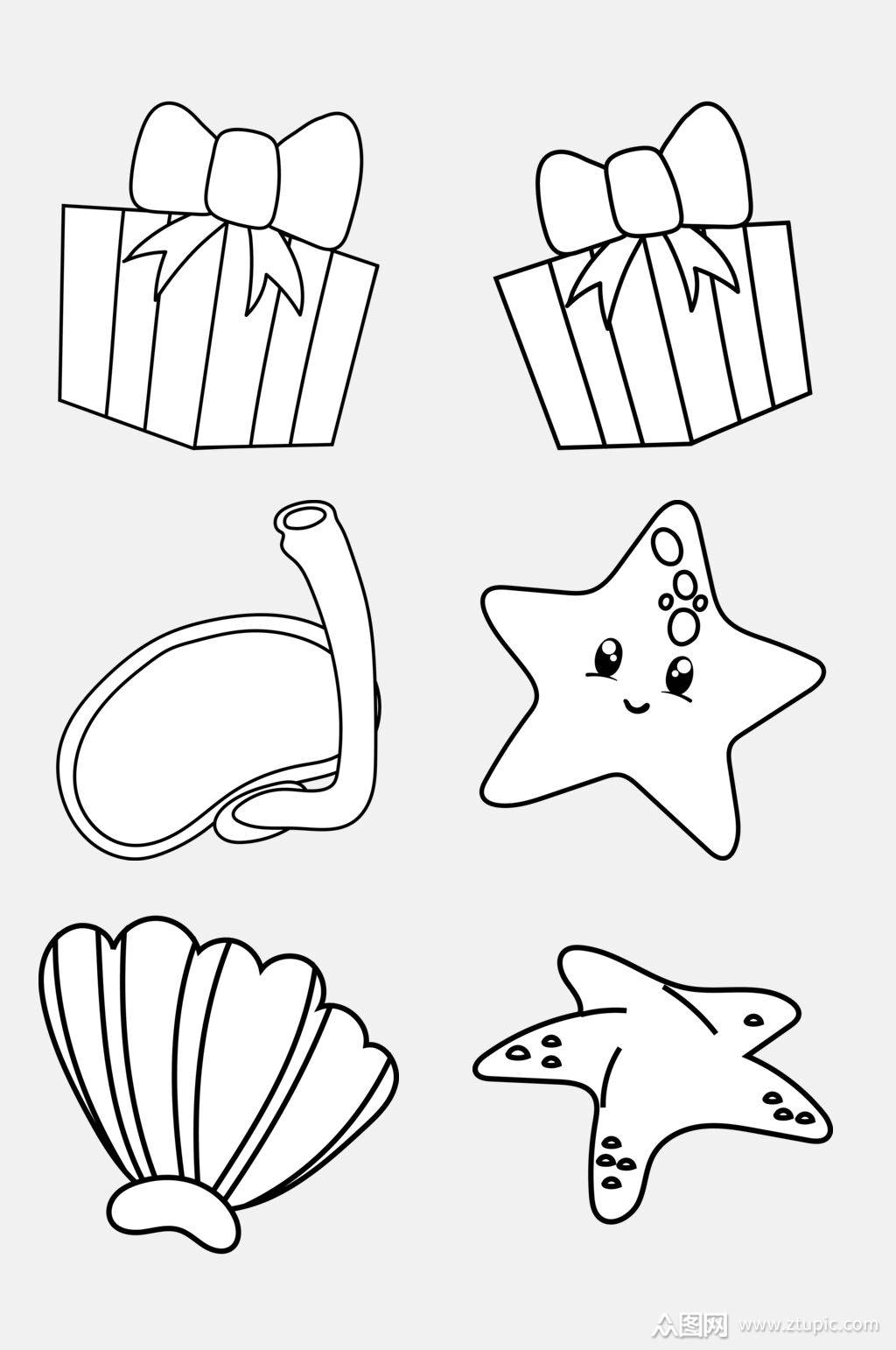 贝壳黑色线稿简笔画免抠素材素材