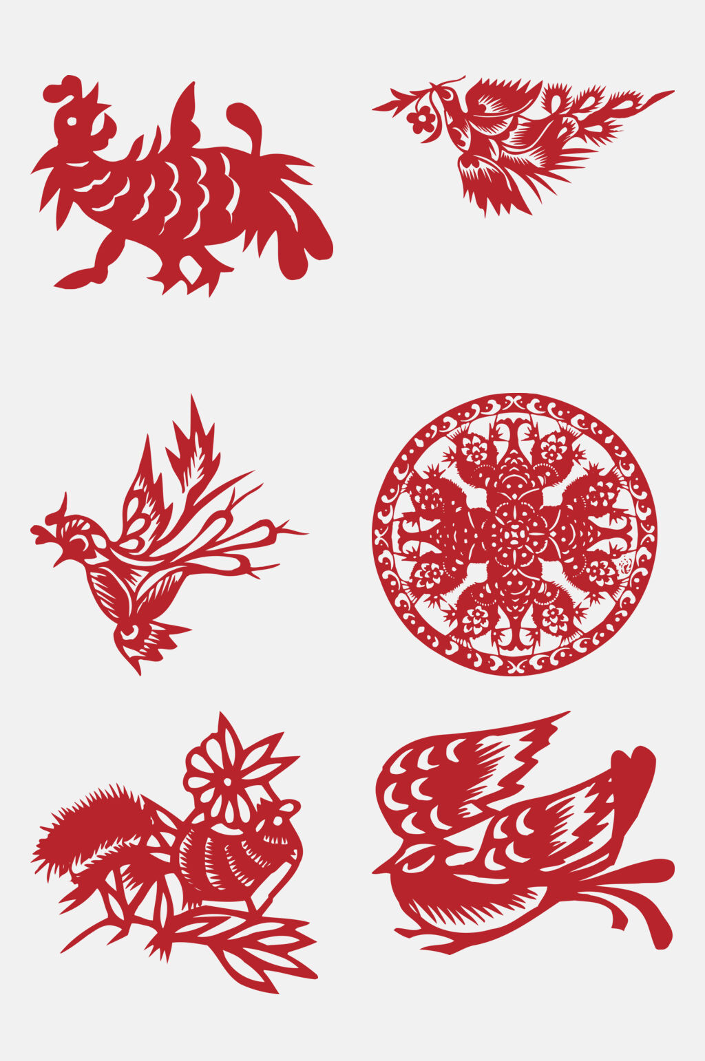 简约红色花鸟剪纸窗花免抠素材素材