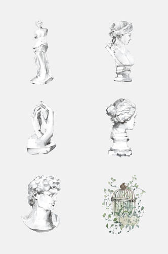 雕塑水彩欧式雕塑花卉免抠素材