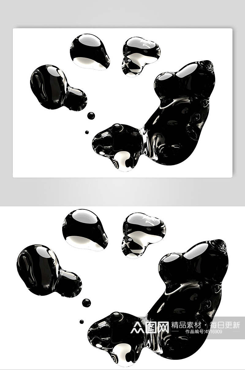 唯美反光黑色手绘水滴透明气泡素材素材