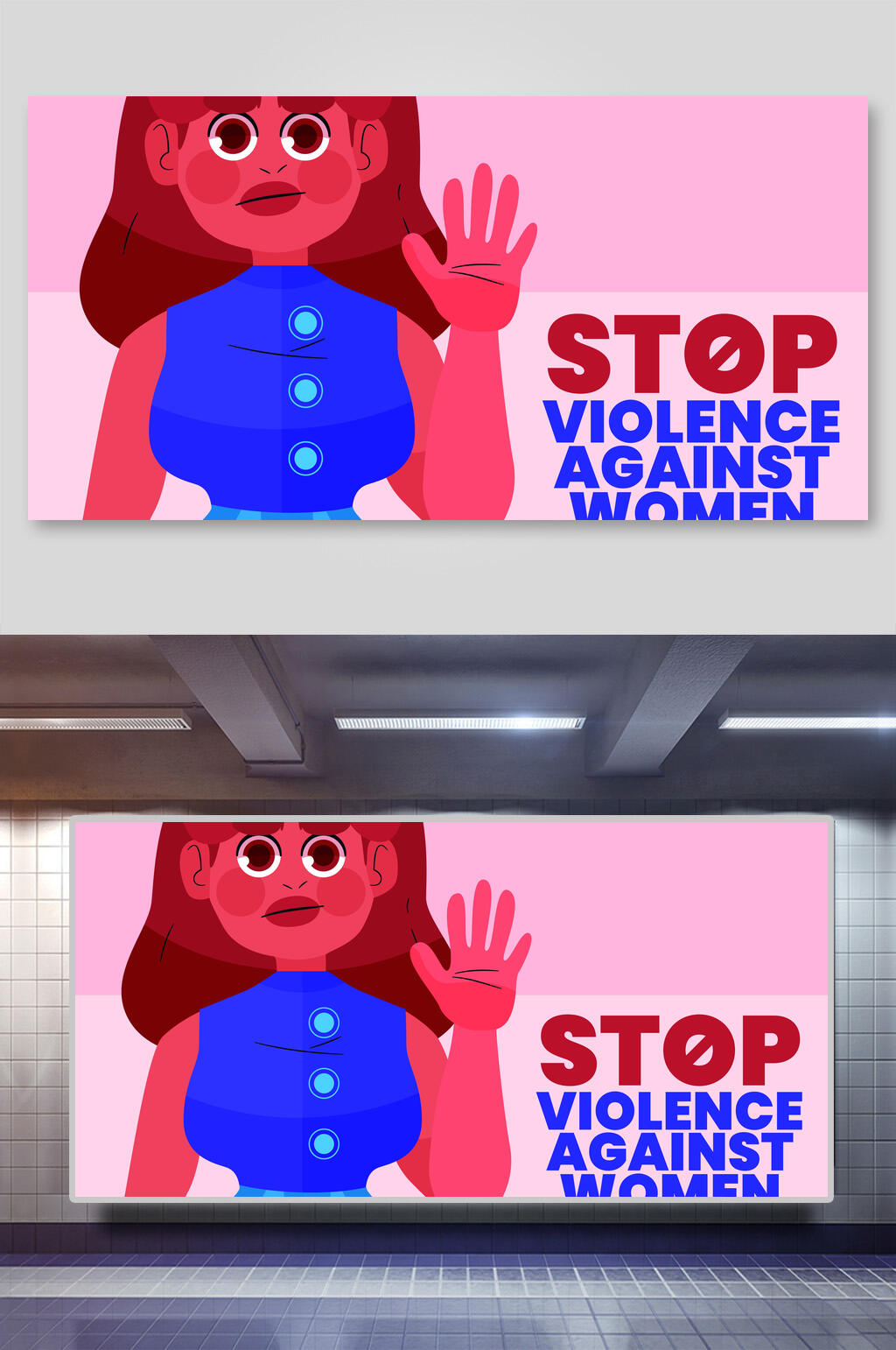 英文蓝粉简约风女性艾滋病矢量插画素材
