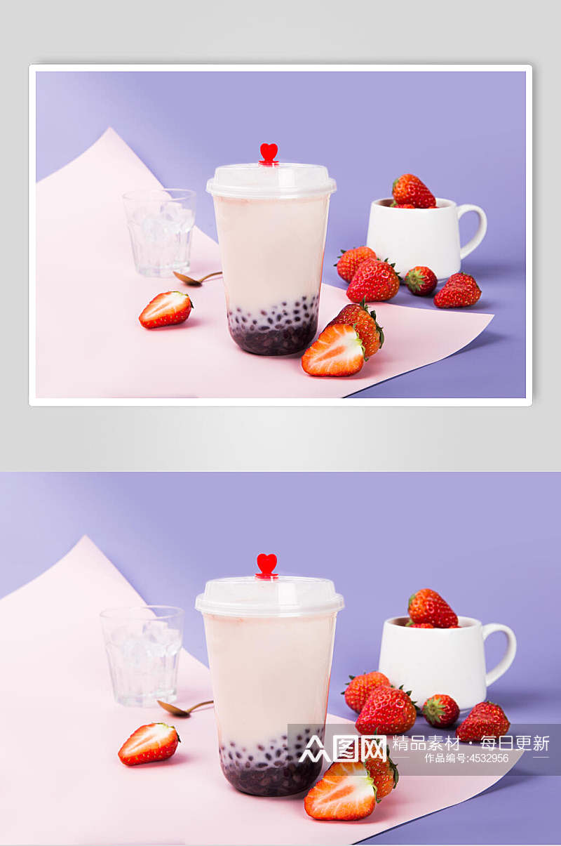招牌草莓饮品清新摆拍摄影食品图片素材