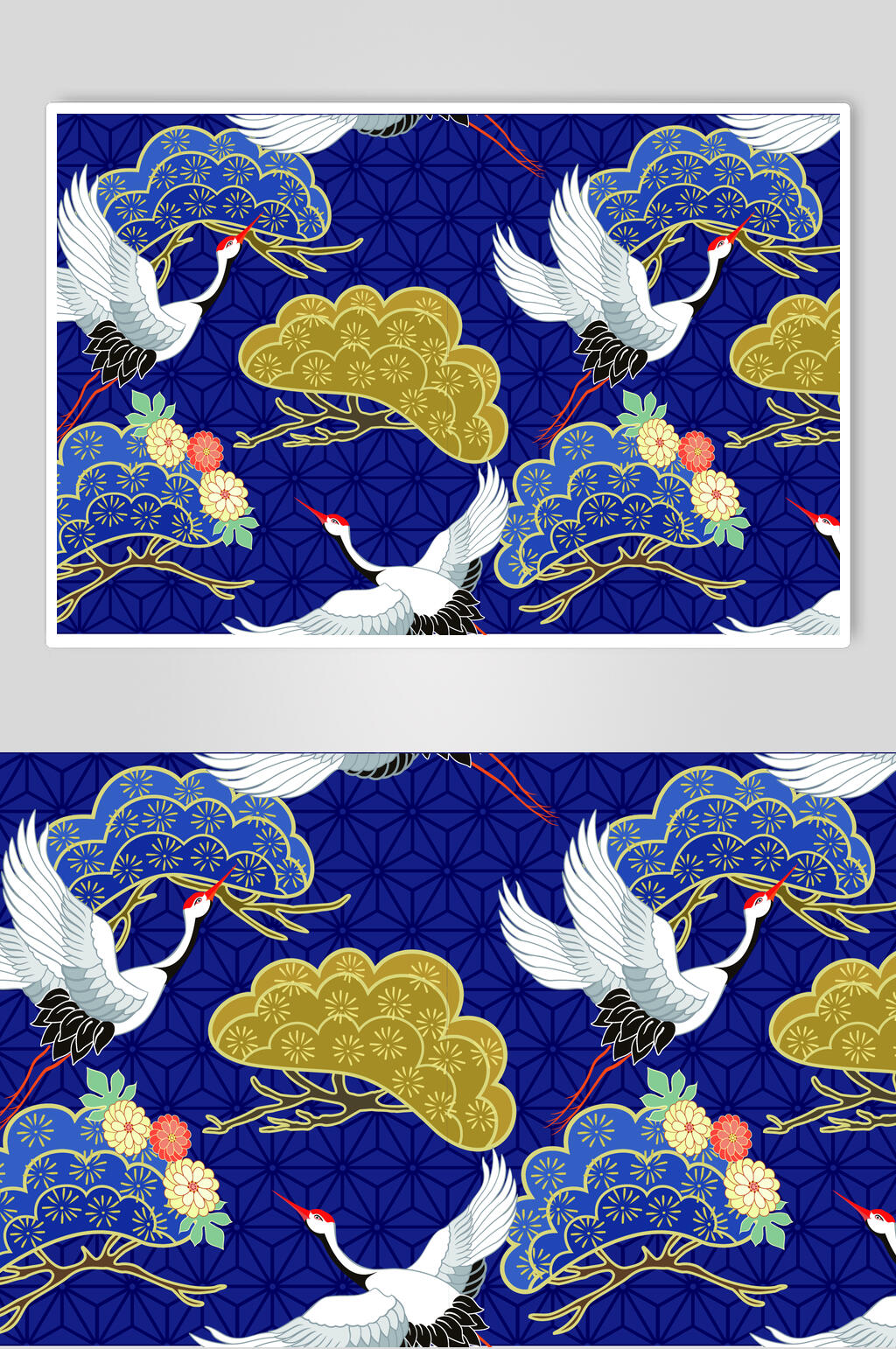 仙鹤蓝色树枝唯美和风仙鹤矢量素材素材